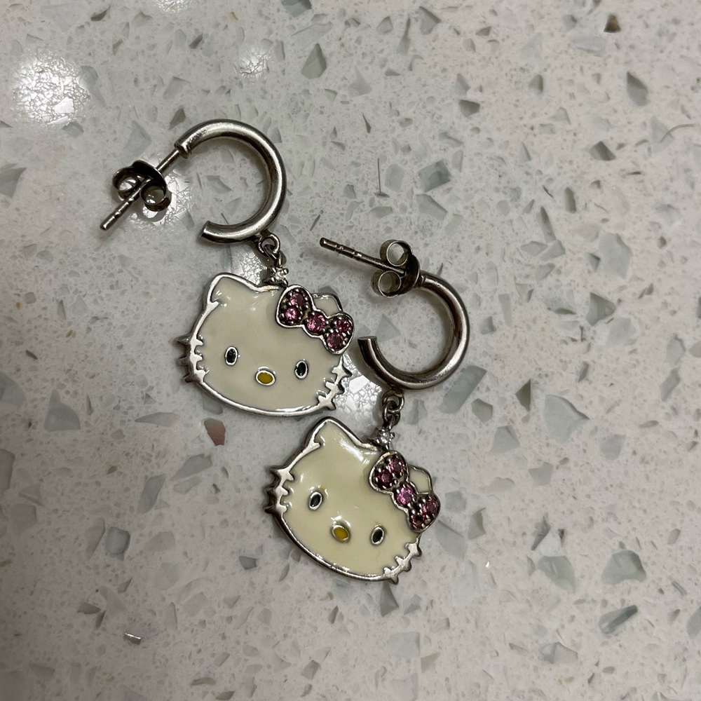 Sterling Silver and Rhinestone Hello Kitty Earrings